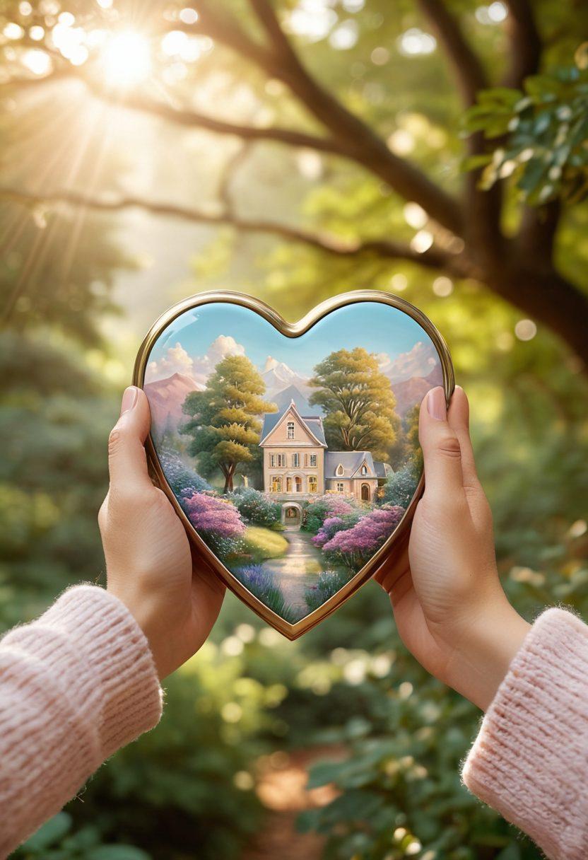 A warm and cozy scene featuring two intertwined hands holding a heart-shaped shield, symbolizing protection in a relationship. In the background, a serene and peaceful landscape with soft sunlight filtering through trees, representing harmony and security. Include subtle overlapping icons of locks and keys to emphasize coverage and partnership. soft-focus, romantic pastel colors, cozy atmosphere.